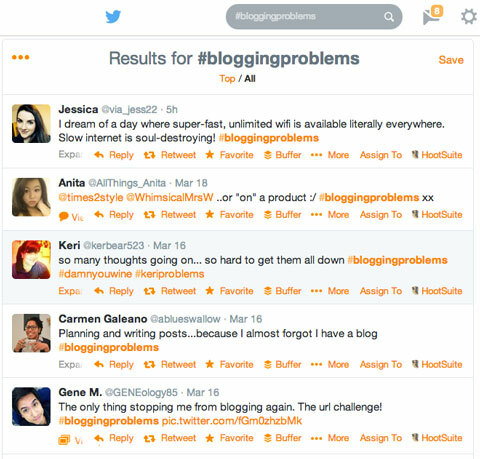 #bloggingproblems Hashtag-Suche in Twitter
