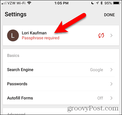 Tippen Sie in Chrome für iOS auf Passphrase erforderlich