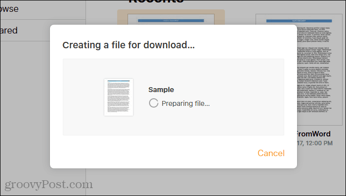 Seiten in iCloud, die die Word-Datei vorbereiten