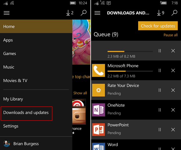 manuelle Update-Apps Windows 10 Mobile