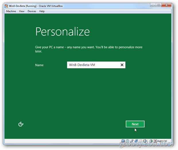 VirtualBox Windows 8 personalisiert den Namen des Setup-PCs