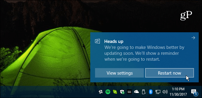 Starten Sie das erforderliche kumulative Windows 10-Update neu