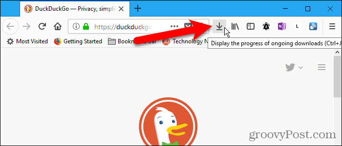 Download-Schaltfläche in der Symbolleiste in Firefox