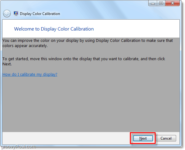 In Windows 7 wird das Begrüßungsfenster für die Farbkalibrierung angezeigt