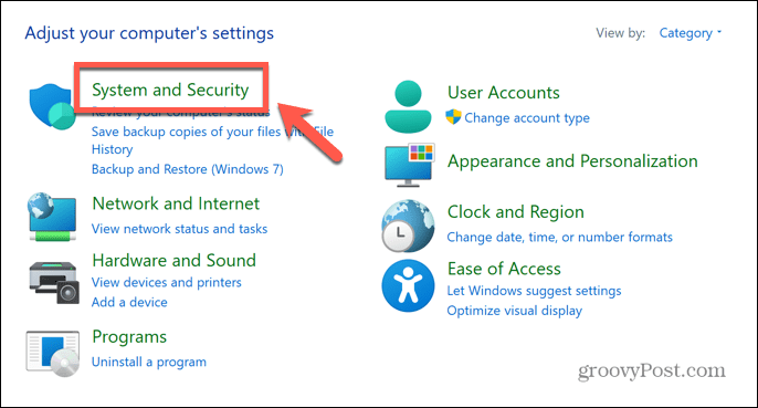 Windows-Systemsteuerung und Sicherheit