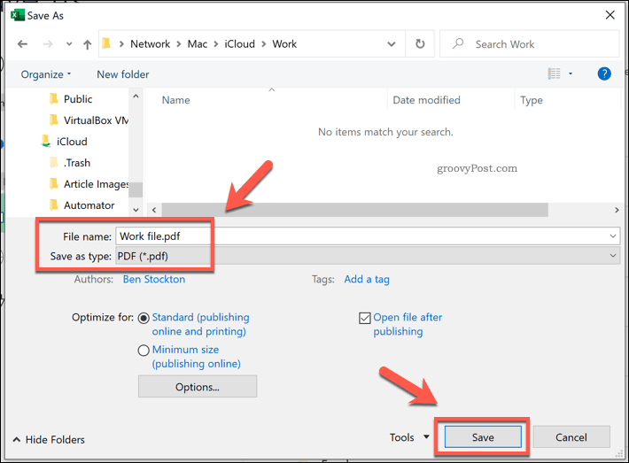 Speichern einer Excel-Datei als PDF