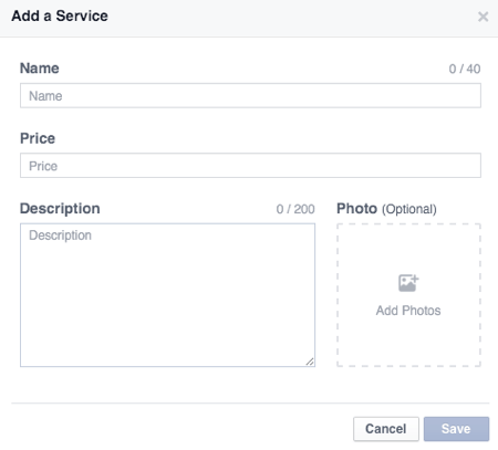 Facebook-Service-Details hinzufügen