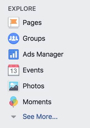 Greifen Sie über den Bereich "Erkunden" Ihres persönlichen Facebook-Profils auf Facebook-Gruppen zu.
