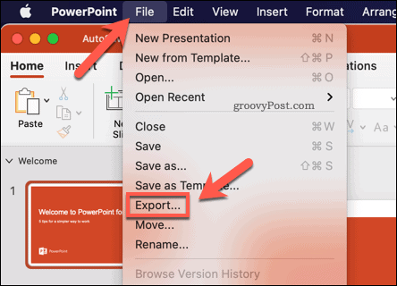 Exportieren einer PowerPoint-Präsentation als Video auf einem Mac