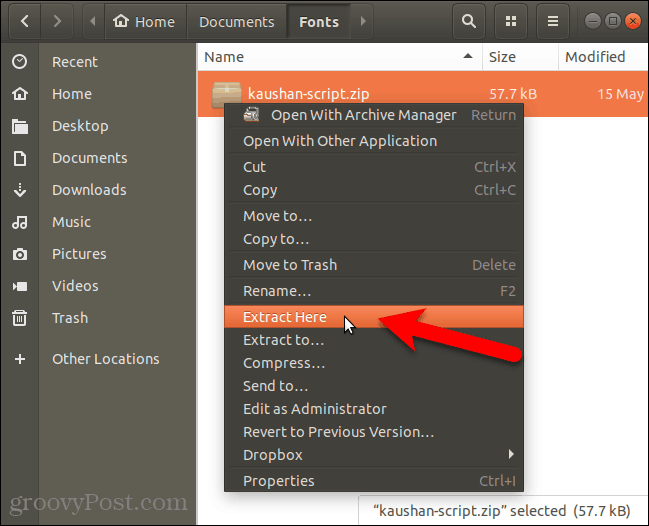Extrahieren Sie die Schriftartdatei in Nautilus in Ubuntu