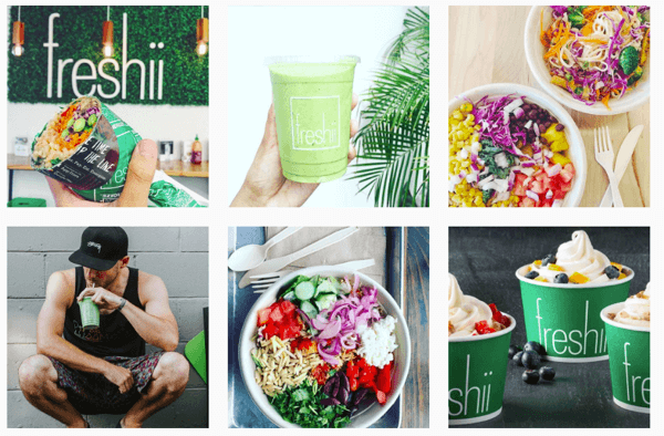 Freshii integriert ihr Logo in viele ihrer Instagram-Fotos.