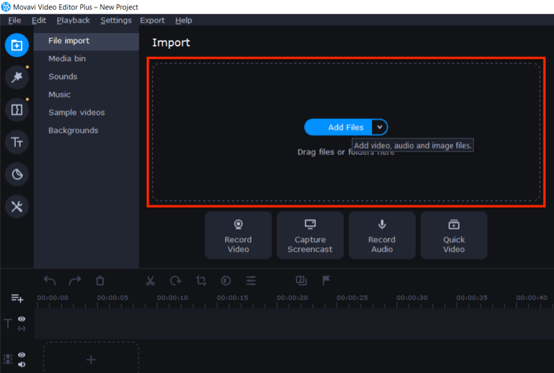 Importieren Sie Dateien in Movavi Video Editor Plus unter Windows