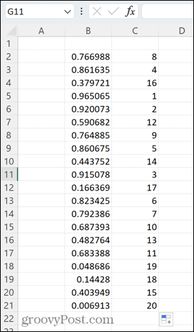 Excel-Ranking-Ergebnis