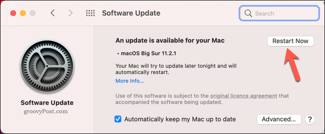 Starten Sie einen Mac neu, um ein Systemupdate zu starten