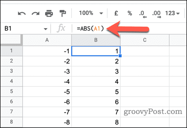 Verwendung der ABS-Funktion in Google Sheets