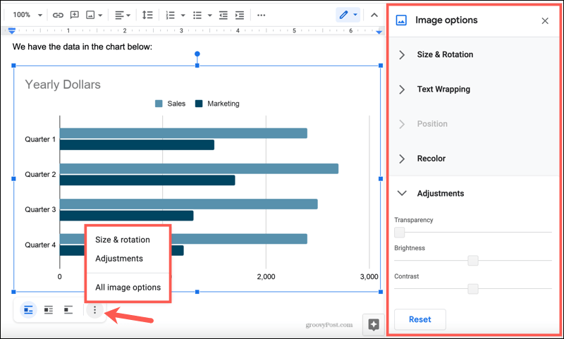 Diagrammbildoptionen in Google Text & Tabellen