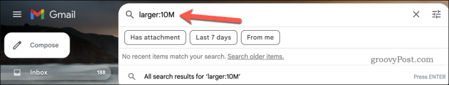 Führen Sie eine größere Suche in der Gmail-Suchleiste aus