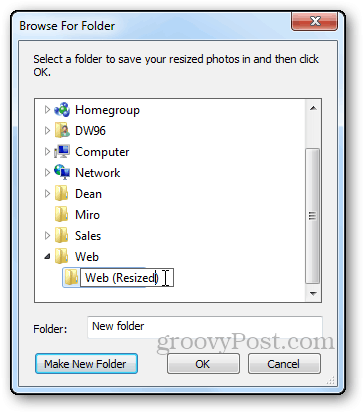 Fotos Größenänderung Tutorial Windows Live-Fotogalerie Größe ändern Verzeichnis definieren Neuen Ordner erstellen Nach Ordner suchen Dialog