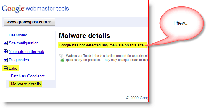 groovypost.com Google Webmaster-Tools Malware-Details