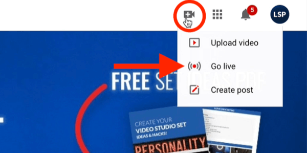 Youtube-Video-Menüoption zum Aktivieren der Go-Live-Funktion für Ihren Kanal