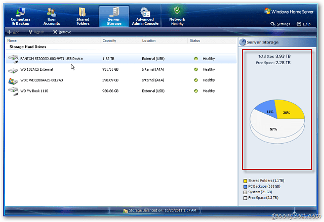 Windows Home Server: Fügen Sie eine externe Festplatte hinzu, um den Speicherplatz zu erhöhen