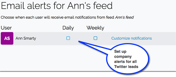 Richten Sie in Leadfeeder E-Mail-Benachrichtigungen für neue Leads von Twitter ein.