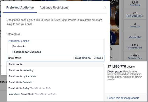 Facebook-Publikumsoptimierung bevorzugte Publikumsinteressen