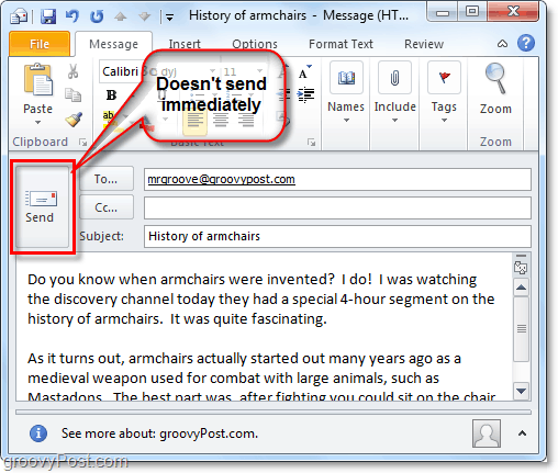 Das Senden einer E-Mail in Outlook 2010 bedeutet nicht, dass sie sofort zugestellt wird