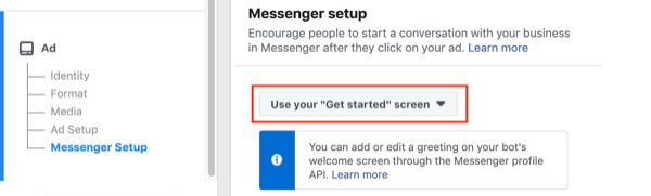 Facebook Klicken Sie auf Messenger-Anzeigen, Schritt 2.