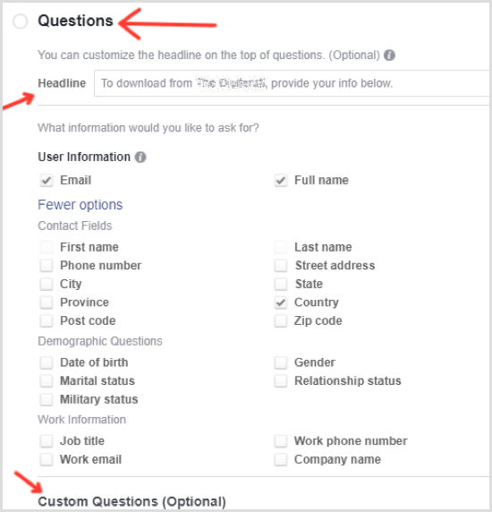 Fragen zur Auswahl von Facebook-Lead-Anzeigen