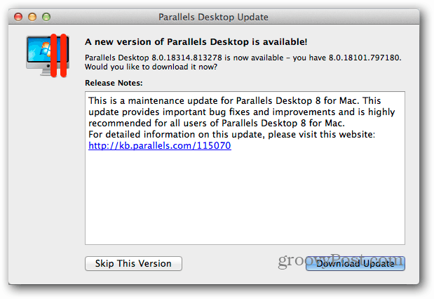 Laden Sie das Parallels Desktop Update herunter