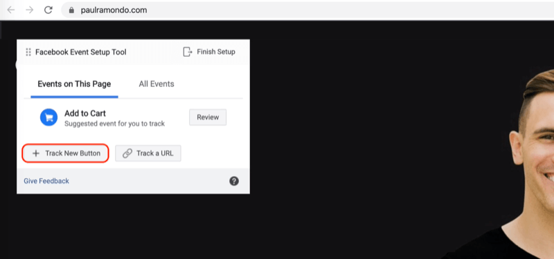 Option "Neue Schaltfläche verfolgen" im Facebook Event Setup Tool