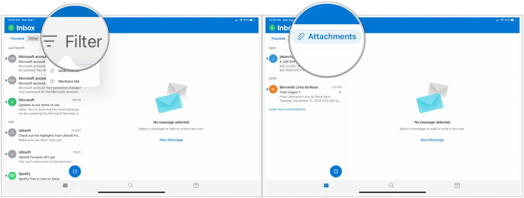 Microsoft Outlook auf dem iPad, Filtern