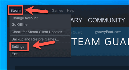 Steam-Einstellungsoption im Windows 10-Client