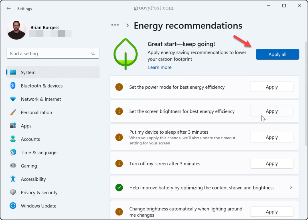 So wenden Sie Energieempfehlungen unter Windows 11 an