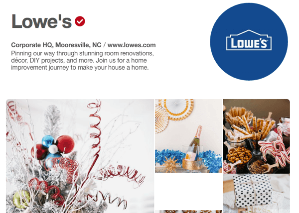 Lowe's hat ein beispielhaftes Pinterest-Schaufenster, das sowohl Werbematerial als auch hilfreiches Material enthält.
