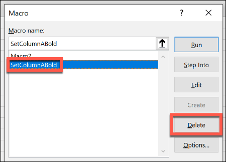 Löschen eines Excel-Makros