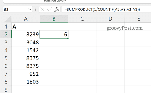 Berechnen der Gesamtzahl eindeutiger Werte in einem Zellbereich in Excel
