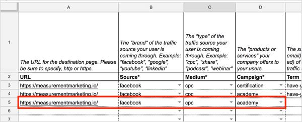 Geben Sie die URL, die Quelle, das Medium und die Kampagne im UTM Builder ein.