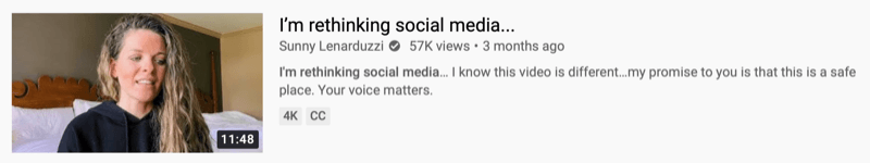 Youtube-Videobeispiel von @sunnylenarduzzi von 'Ich überdenke Social Media…'