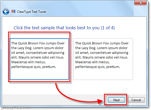 Schritt 1 der Kalibrierung von clearType in Windows 7