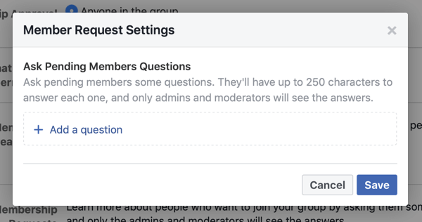So verbessern Sie Ihre Facebook-Gruppengemeinschaft, Beispiel für die Einstellungen für Facebook-Gruppenmitgliederanfragen, die Fragen für neue Mitglieder ermöglichen