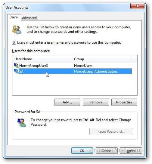 Automatische Anmeldung in Windows 7