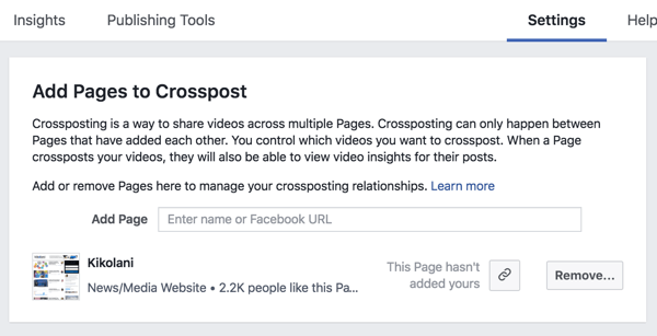 Richten Sie eine Cross-Posting-Beziehung zwischen zwei Facebook-Seiten ein.