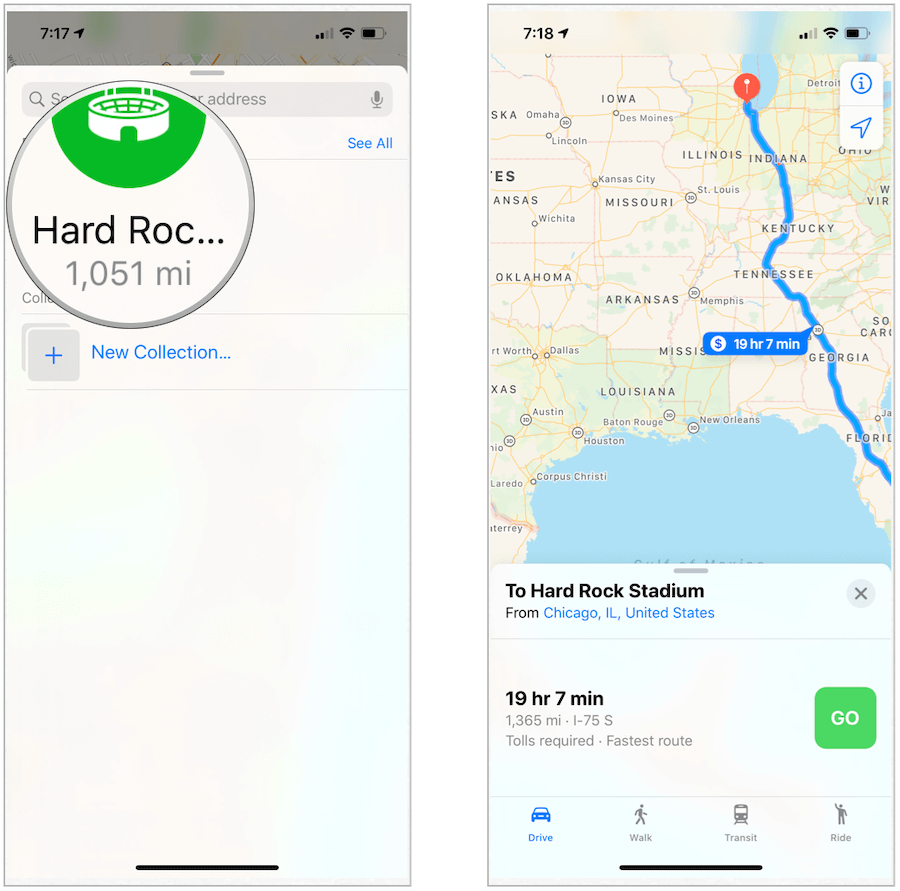 Apple Maps Route zu Favoriten