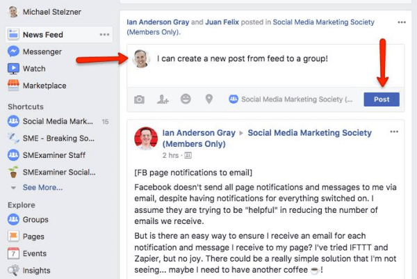 Mit Facebook können Benutzer jetzt über den Newsfeed direkt in Gruppen posten.