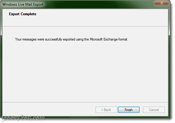Export nach Outlook von Windows Live Mail abgeschlossen!