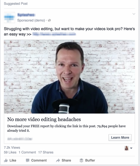 Facebook-Videoanzeige im Newsfeed