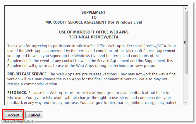 Lesen Sie die Servicevereinbarung für Office Web Apps 2010