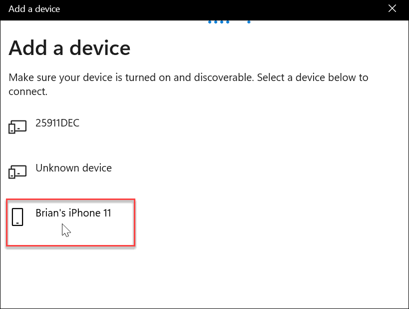 Wählen Sie Bluetooth für das iPhone, verwenden Sie die dynamische Sperre unter Windows 11